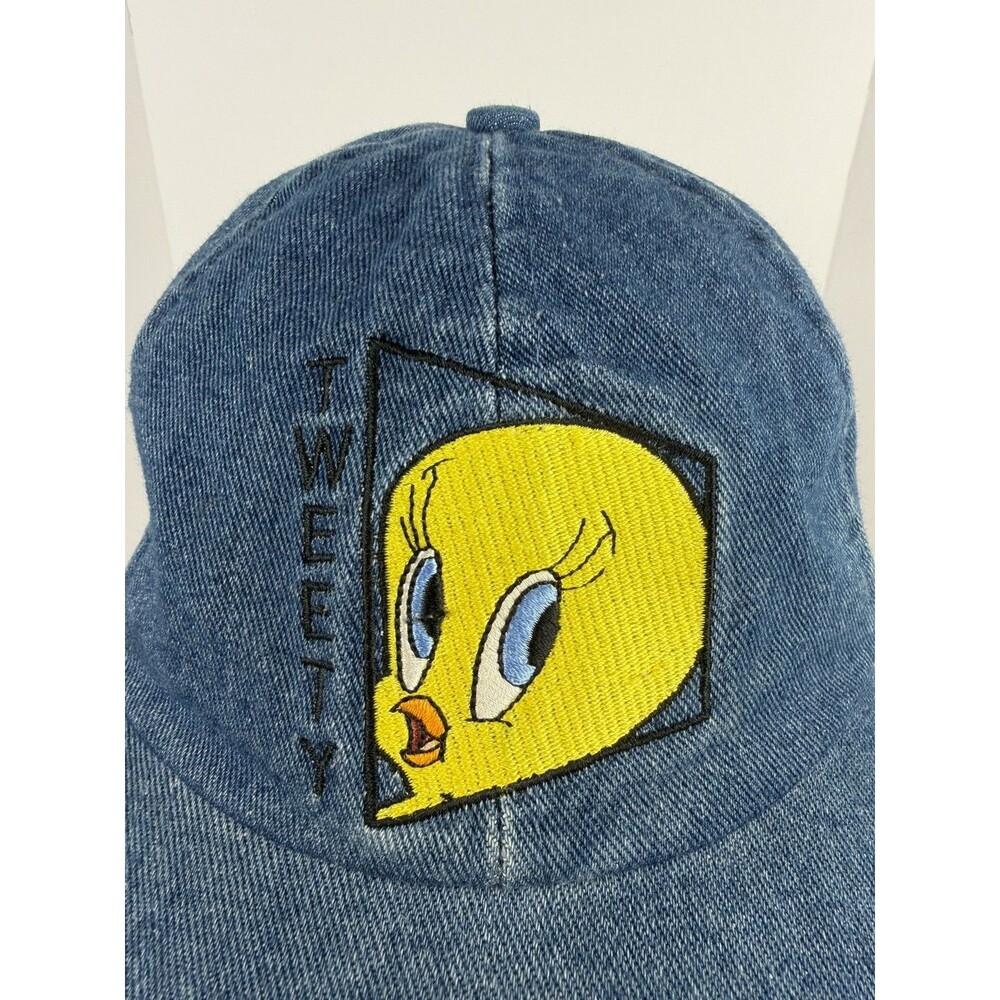 Vintage Tweety Bird Cap 90s Denim Hat Looney Tunes 100% Cotton Stretch Back
